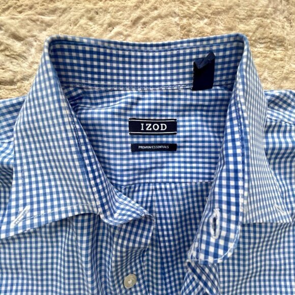 Izod Blue Gingham Plaid Men's Casual Button Down Shirt Size Medium - Picture 3 of 7